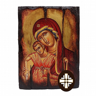 E249, Theotokos Axion Esti |Serigraph on Naturally Aged Wood | Mount Athos