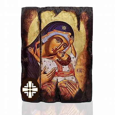 E249-1, Virgin Mary Glykofilousa | Serigraph on Naturally Aged Wood | Mount Athos