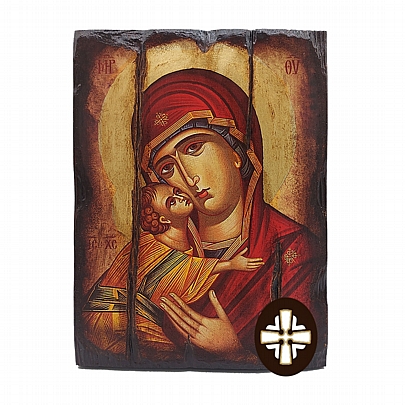 E249-2, Virgin Mary Glykofilousa | Serigraph on Naturally Aged Wood | Mount Athos