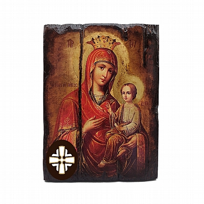 E249-3, Virgin Mary Gorgoepikoos | Serigraph on Naturally Aged Wood | Mount Athos