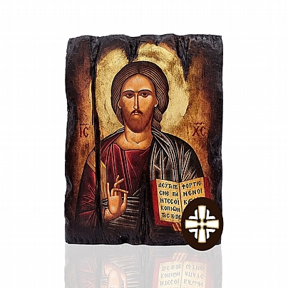 E249-9, Jesus Chist | Serigraph on Naturally Aged Wood | Mount Athos