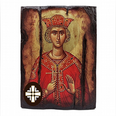 E249-11, SAINT AIKATERINI | Serigraph on Naturally Aged Wood | Mount Athos