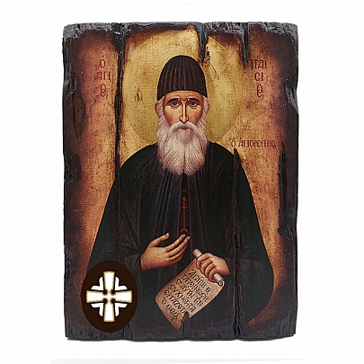 E249-12, Saint Paisios  | Serigraph on Naturally Aged Wood | Mount Athos