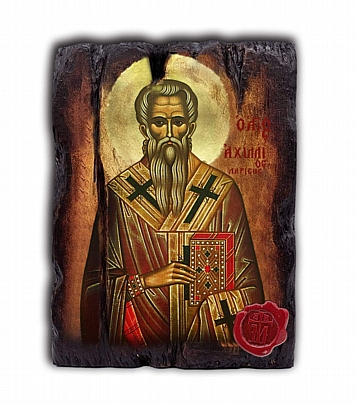 E.2527, Saint ACHILIOS | Serigraph on Naturally Aged Wood | Mount Athos